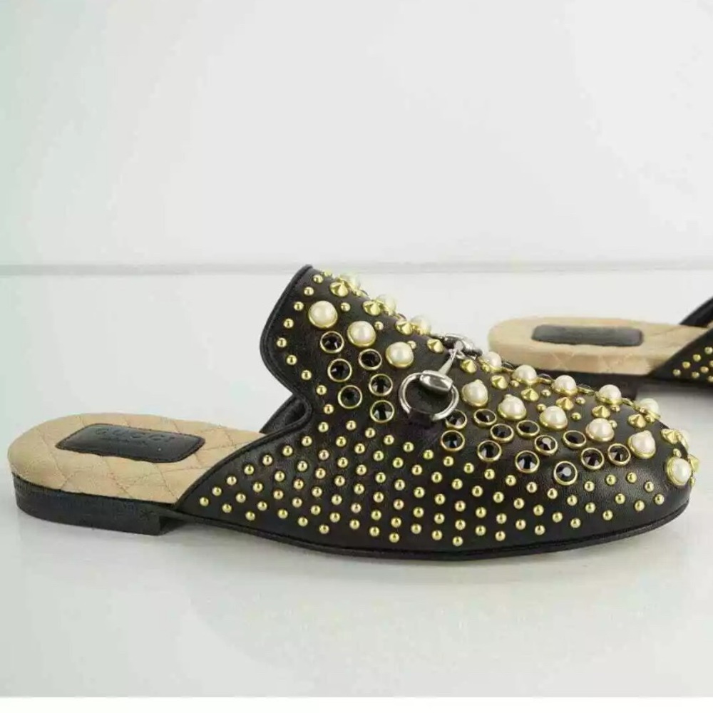 Gucci Princeton Pearl Studded Mules NWT! 37/7 black Horsebit NEVER WORN! Leather - Picture 3 of 9